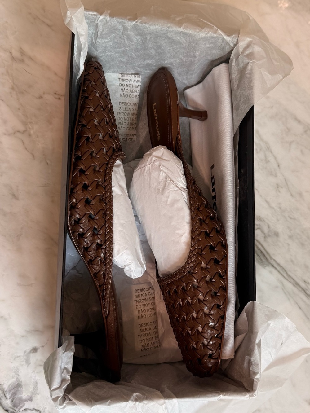 Larroude Brown Woven Pointed Kitten Heel - Picture 6 of 7